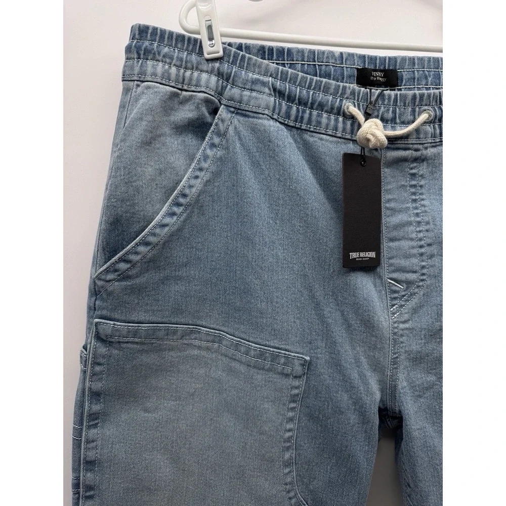 True Religion Mens 33 Vinny Ultra Baggy Y2K Skater Pants Light Blue Drawstring